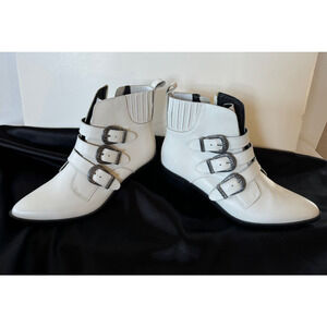 White Steve Madden Billey‎ Silver Buckle Leather Boote Booties Womens 10M